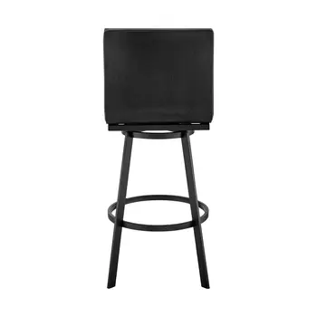 26" Gray And Black Faux Leather And Iron Swivel Counter Height Bar Chair