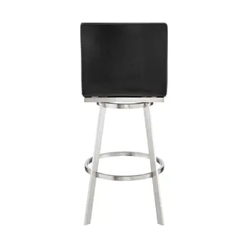 29" Gray And Silver Faux Leather And Iron Swivel Bar Height Bar Chair