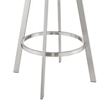29" Gray And Silver Faux Leather And Iron Swivel Bar Height Bar Chair