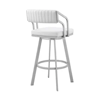 26" White And Silver Iron Swivel Low Back Counter Height Bar Chair