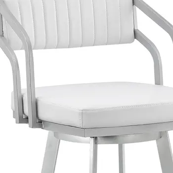 26" White And Silver Iron Swivel Low Back Counter Height Bar Chair