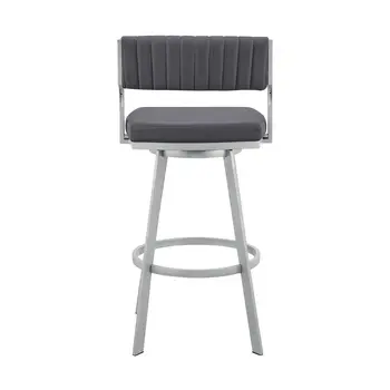 26" Slate Gray And Silver Iron Swivel Low Back Counter Height Bar Chair