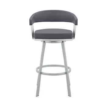 25" Slate Gray And Silver Iron Swivel Low Back Counter Height Bar Chair