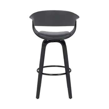 27" Gray And Black Faux Leather And Solid Wood Swivel Low Back Counter Height Bar Chair