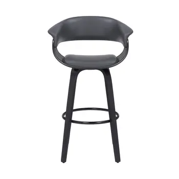 27" Gray And Black Faux Leather And Solid Wood Swivel Low Back Counter Height Bar Chair