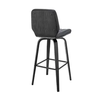 31" Gray And Black Faux Leather And Iron Swivel Bar Height Bar Chair