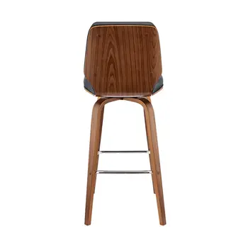 30" Gray and Brown Faux Leather and Solid and Manufactured Wood Bar Height Swivel Bar Chair