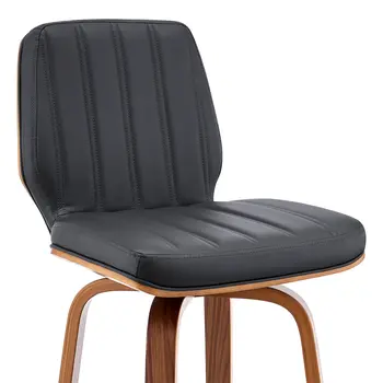 30" Gray and Brown Faux Leather and Solid and Manufactured Wood Bar Height Swivel Bar Chair