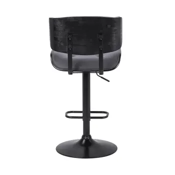 Gray and Black Iron and Faux Leather Adjustable Height Swivel Bar Chair