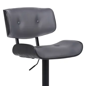 Gray and Black Iron and Faux Leather Adjustable Height Swivel Bar Chair