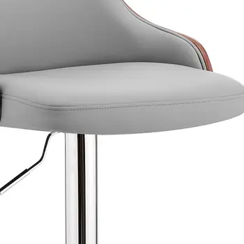 Gray And Silver Faux Leather And Iron Adjustable Height Swivel Bar Chair