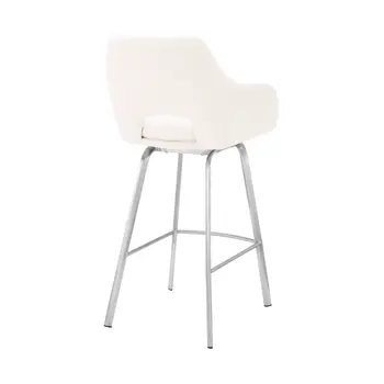 30" White And Silver Iron Swivel Low Back Bar Height Bar Chair