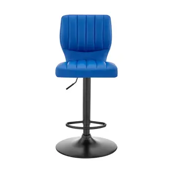 25" Blue And Black Iron Swivel Adjustable Height Bar Chair