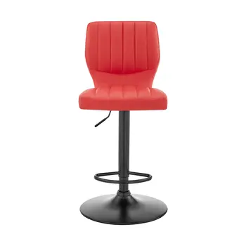 Red and Black Faux Leather And Iron Adjustable Height Swivel Bar Chair