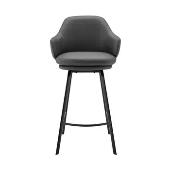 26" Gray and Black Fabric and Iron Low Back Counter Height Swivel Bar Chair