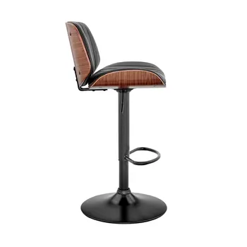 Dark Gray Brown And Black Iron and Faux Leather Adjustable Height Swivel Bar Chair