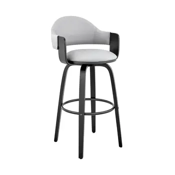 30" Gray and Black Fabric and Iron Low Back Bar Height Swivel Bar Chair