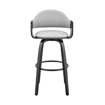 30" Gray and Black Fabric and Iron Low Back Bar Height Swivel Bar Chair