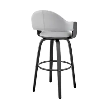 30" Gray and Black Fabric and Iron Low Back Bar Height Swivel Bar Chair