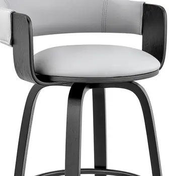 30" Gray and Black Fabric and Iron Low Back Bar Height Swivel Bar Chair