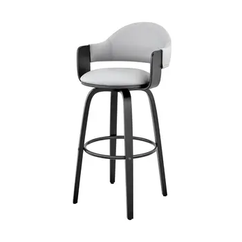 30" Gray and Black Fabric and Iron Low Back Bar Height Swivel Bar Chair
