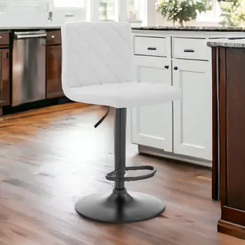 24" White And Black Iron Swivel Low Back Adjustable Height Bar Chair