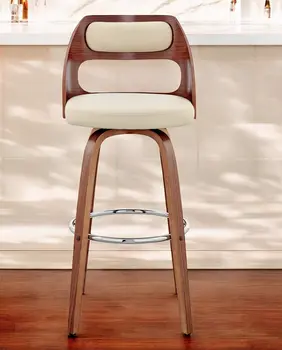 30" Cream and Brown Faux Leather Swivel Bar Chair