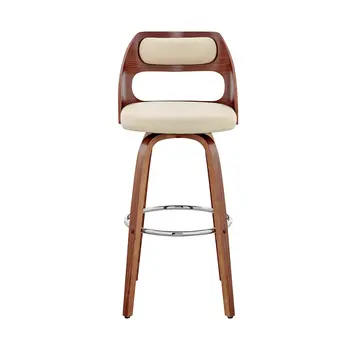 30" Cream and Brown Faux Leather Swivel Bar Chair
