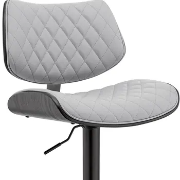 24" Gray And Black Faux Leather And Iron Swivel Low Back Adjustable Height Bar Chair