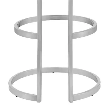 30" Gray And Silver Faux Leather And Iron Swivel Backless Bar Height Bar Chair
