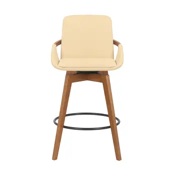 27" Cream And Black Powder Coated Footrest Iron Swivel Counter Height Bar Chair