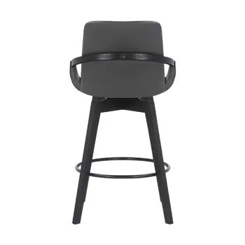 27" Gray and Black Faux Leather Low Back Bar Height Swivel Bar Chair