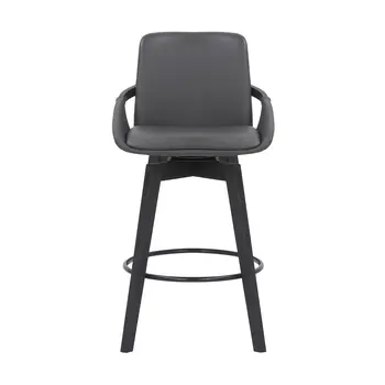 27" Gray and Black Faux Leather Low Back Bar Height Swivel Bar Chair
