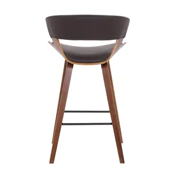 27" Brown Faux Leather and Iron Low Back Counter Height Bar Chair