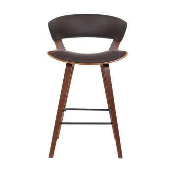27" Brown Faux Leather and Iron Low Back Counter Height Bar Chair