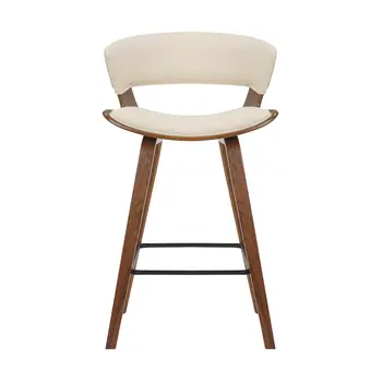 27" Cream And Brown Iron Low Back Counter Height Bar Chair
