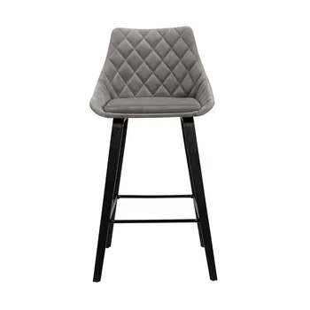 26" Gray And Black Iron Counter Height Bar Chair