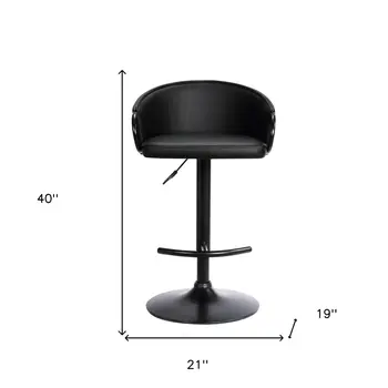 Black Faux Leather and Iron Low Back Adjustable Height Swivel Bar Chair