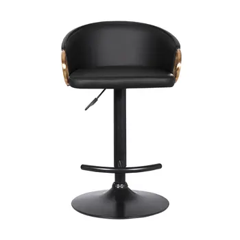 Black Iron Faux Leather and Fabric Low Back Adjustable Height Swivel Bar Chair