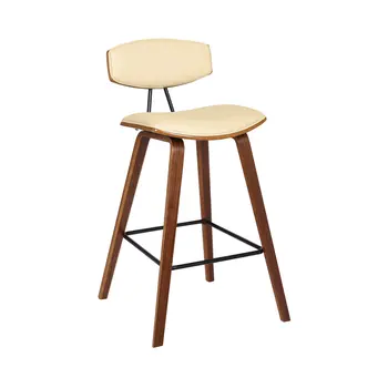 26" Cream and Brown Fabric and Iron Low Back Counter Height Bar Chair