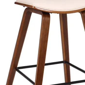 26" Cream and Brown Fabric and Iron Low Back Counter Height Bar Chair
