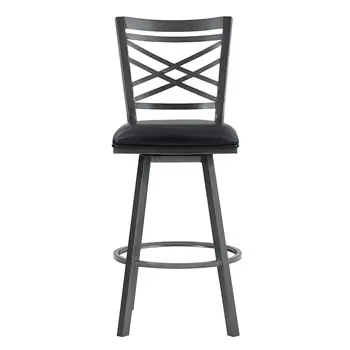 30" Black Faux Leather and Iron Bar Height Swivel Bar Chair