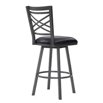 30" Black Faux Leather and Iron Bar Height Swivel Bar Chair