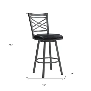 30" Black Faux Leather and Iron Bar Height Swivel Bar Chair