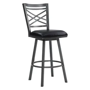 30" Black Faux Leather and Iron Bar Height Swivel Bar Chair