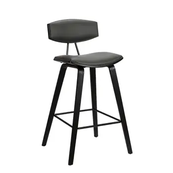26" Gray and Black Faux Leather and Iron Low Back Counter Height Bar Chair