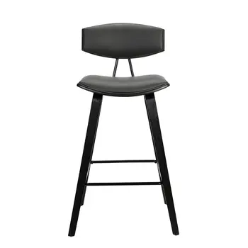 26" Gray and Black Faux Leather and Iron Low Back Counter Height Bar Chair