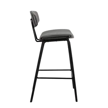 26" Gray and Black Faux Leather and Iron Low Back Counter Height Bar Chair
