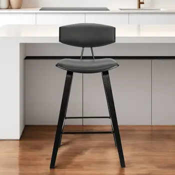 26" Gray and Black Faux Leather and Iron Low Back Counter Height Bar Chair
