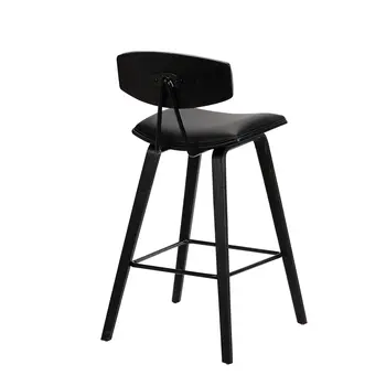 29" Black Faux Leather and Iron Low Back Bar Height Bar Chair